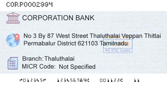 Corporation Bank ThaluthalaiBranch 