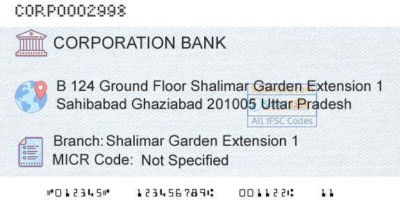Corporation Bank Shalimar Garden Extension 1Branch 