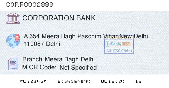 Corporation Bank Meera Bagh DelhiBranch 