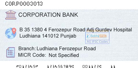 Corporation Bank Ludhiana Ferozepur RoadBranch 