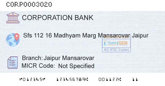Corporation Bank Jaipur MansarovarBranch 
