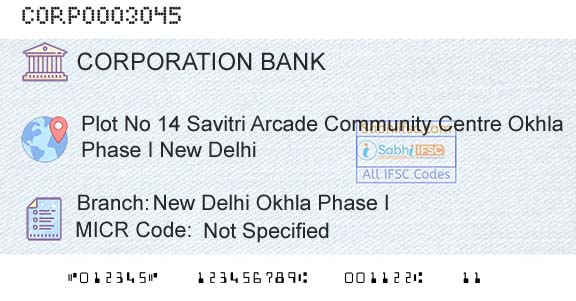 Corporation Bank New Delhi Okhla Phase IBranch 