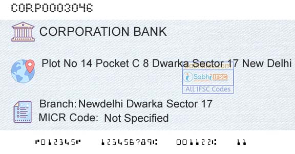 Corporation Bank Newdelhi Dwarka Sector 17Branch 