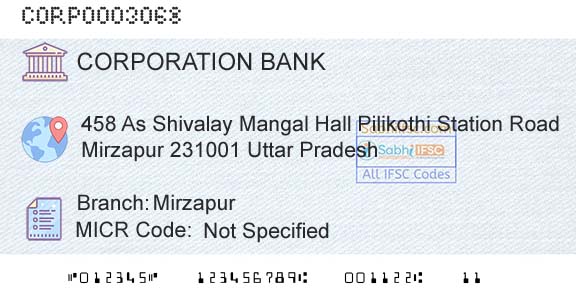Corporation Bank MirzapurBranch 