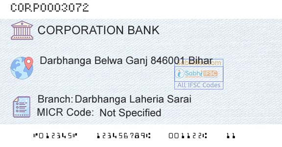 Corporation Bank Darbhanga Laheria SaraiBranch 
