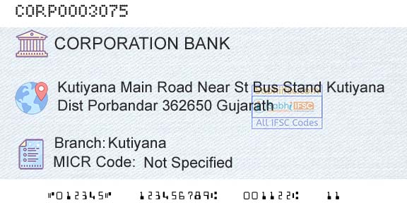 Corporation Bank KutiyanaBranch 