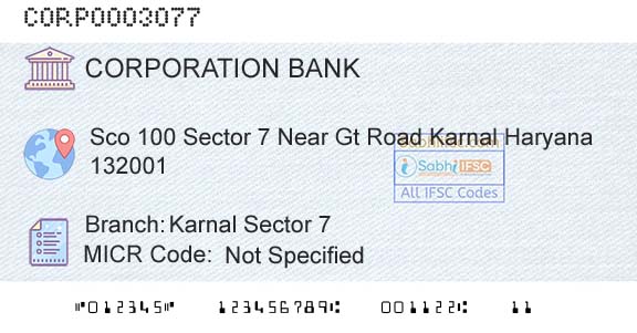 Corporation Bank Karnal Sector 7Branch 