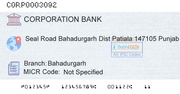 Corporation Bank BahadurgarhBranch 