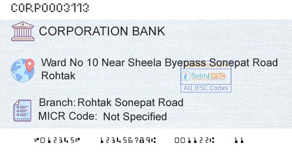 Corporation Bank Rohtak Sonepat RoadBranch 