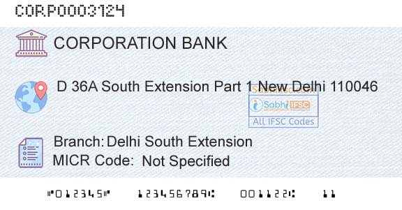 Corporation Bank Delhi South ExtensionBranch 
