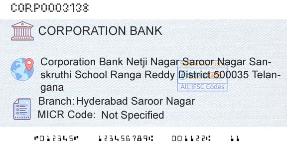 Corporation Bank Hyderabad Saroor NagarBranch 