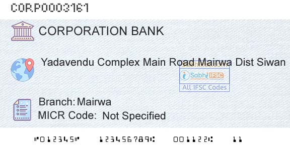 Corporation Bank MairwaBranch 