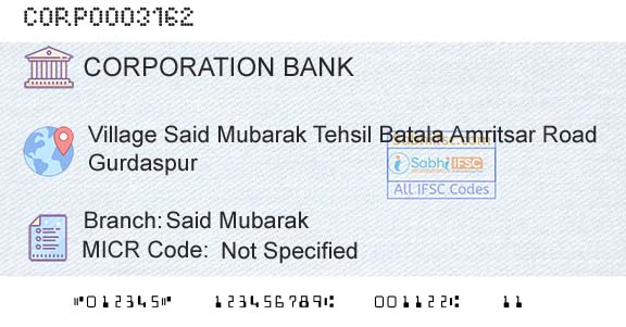 Corporation Bank Said MubarakBranch 