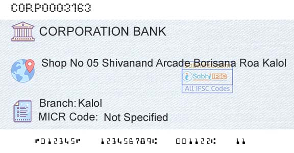 Corporation Bank KalolBranch 