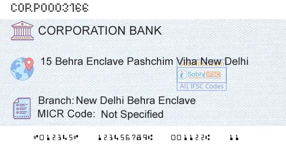 Corporation Bank New Delhi Behra EnclaveBranch 