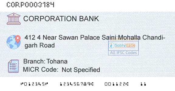 Corporation Bank TohanaBranch 