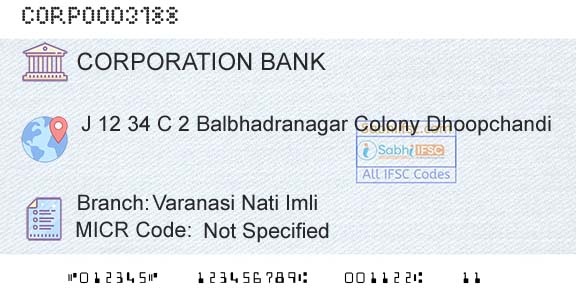 Corporation Bank Varanasi Nati ImliBranch 