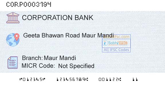Corporation Bank Maur MandiBranch 