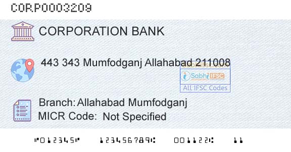 Corporation Bank Allahabad MumfodganjBranch 