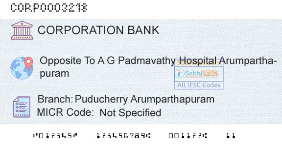 Corporation Bank Puducherry ArumparthapuramBranch 