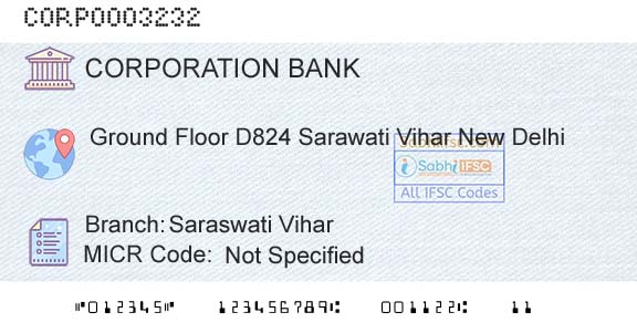 Corporation Bank Saraswati ViharBranch 