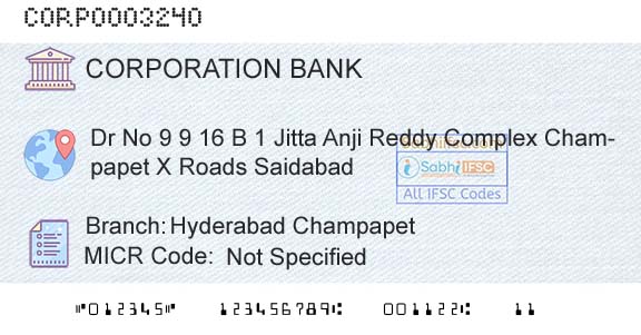 Corporation Bank Hyderabad ChampapetBranch 