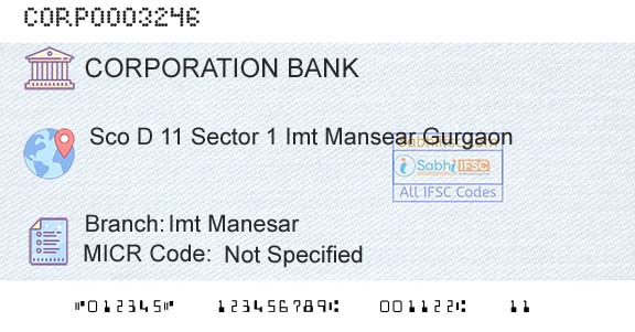 Corporation Bank Imt ManesarBranch 