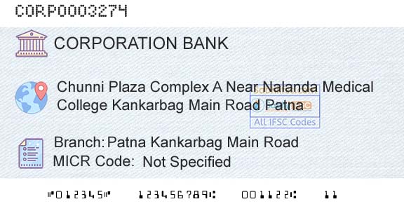 Corporation Bank Patna Kankarbag Main RoadBranch 