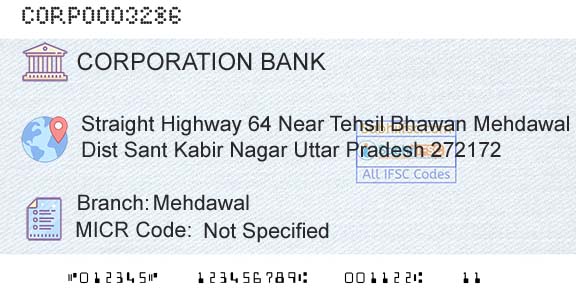 Corporation Bank MehdawalBranch 