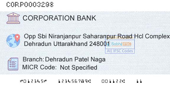 Corporation Bank Dehradun Patel NagaBranch 