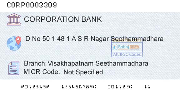 Corporation Bank Visakhapatnam SeethammadharaBranch 