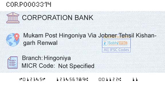 Corporation Bank HingoniyaBranch 
