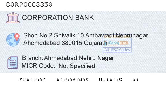 Corporation Bank Ahmedabad Nehru NagarBranch 