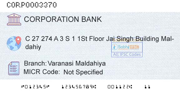 Corporation Bank Varanasi MaldahiyaBranch 