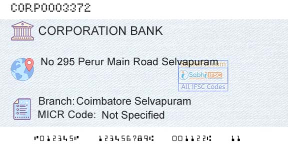 Corporation Bank Coimbatore SelvapuramBranch 
