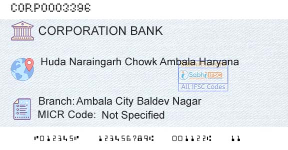 Corporation Bank Ambala City Baldev NagarBranch 