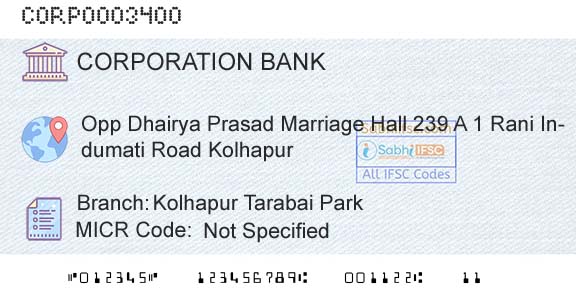 Corporation Bank Kolhapur Tarabai ParkBranch 