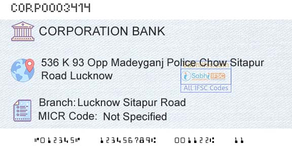 Corporation Bank Lucknow Sitapur RoadBranch 