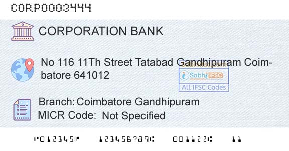 Corporation Bank Coimbatore GandhipuramBranch 