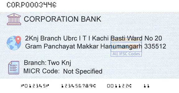 Corporation Bank Two KnjBranch 