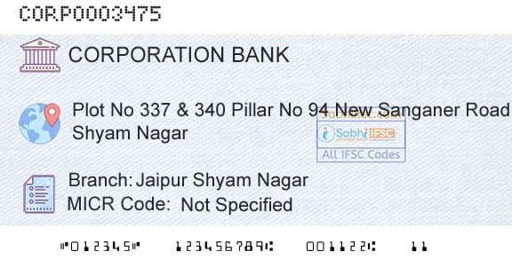 Corporation Bank Jaipur Shyam NagarBranch 