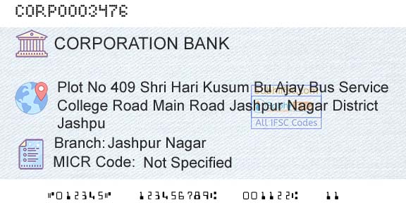 Corporation Bank Jashpur NagarBranch 