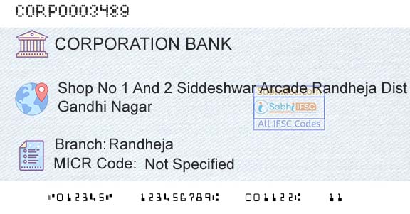 Corporation Bank RandhejaBranch 