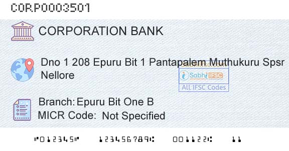 Corporation Bank Epuru Bit One BBranch 
