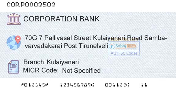 Corporation Bank KulaiyaneriBranch 