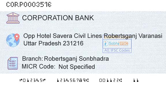 Corporation Bank Robertsganj SonbhadraBranch 
