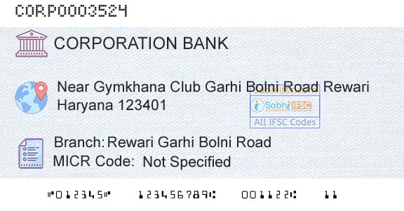 Corporation Bank Rewari Garhi Bolni RoadBranch 
