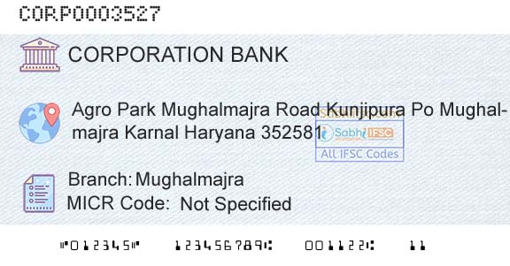 Corporation Bank MughalmajraBranch 