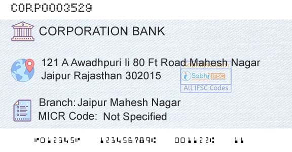Corporation Bank Jaipur Mahesh NagarBranch 