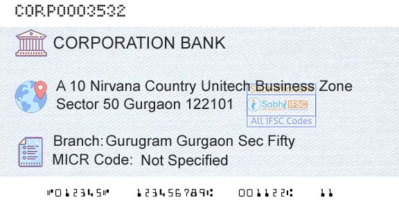 Corporation Bank Gurugram Gurgaon Sec FiftyBranch 